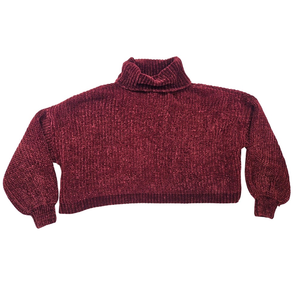 Zenana Crimson Ruby Red Knit Woven Turtle High Neck Sweater Women Sz XL Cropped